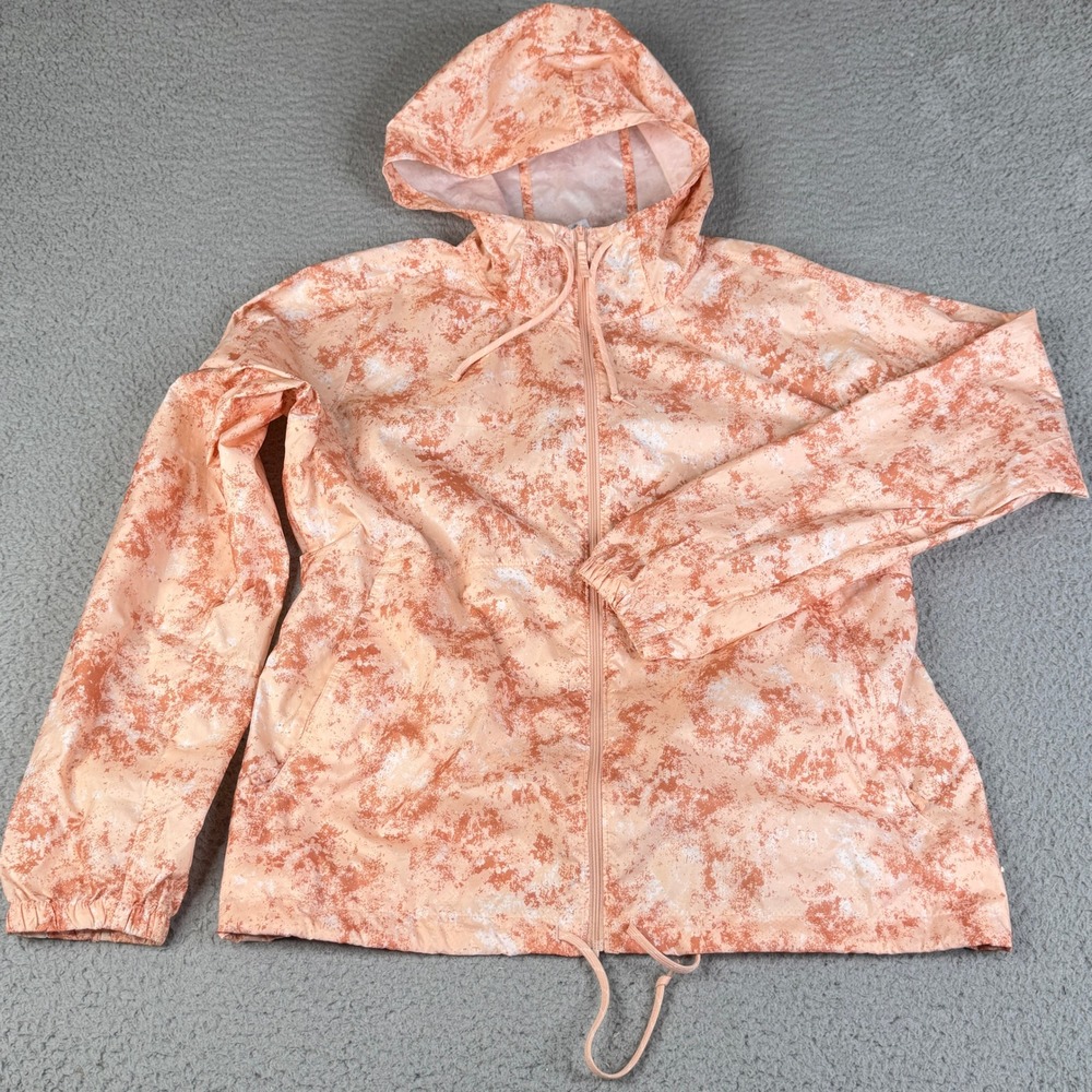 Columbia Windbreaker Women L Peach Splatter Flash Forward Full Zip Hooded Jacket